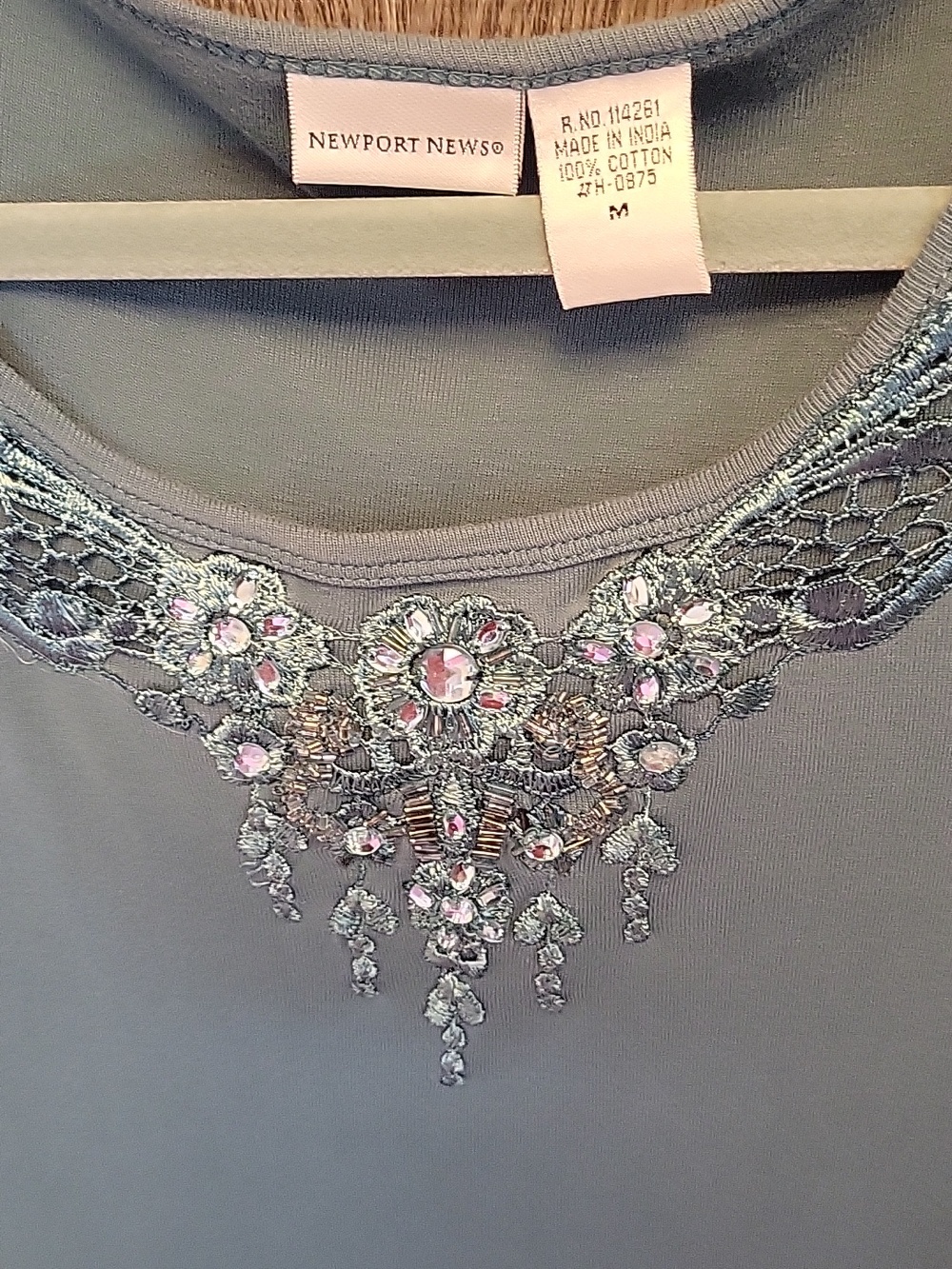 Teal Embellished Scoop-Neck Long Sleeve Top - Picture 2 of 3